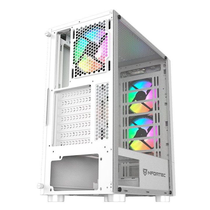 Nfortec Caelum RGB Torre ATX con Frontal Mallado Cristal Templado USB C Blanca