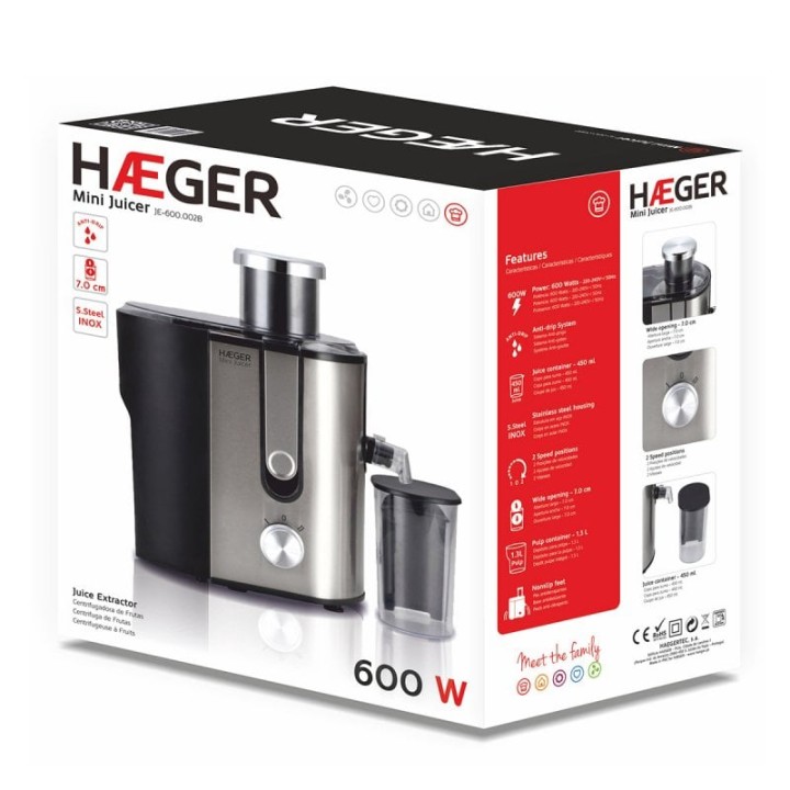 Haeger Mini Juicer Licuadora 600W Acero Inoxidable