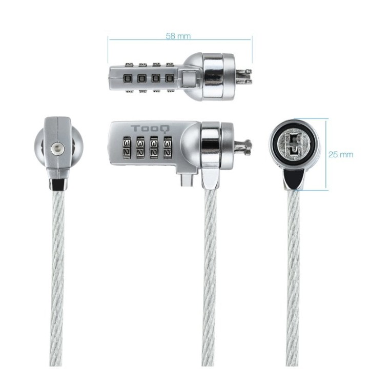 Tooq Cable de Seguridad Universal con Combinación para Portátiles 1.5 metros