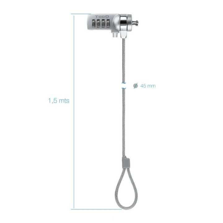 Tooq Cable de Seguridad Universal con Combinación para Portátiles 1.5 metros