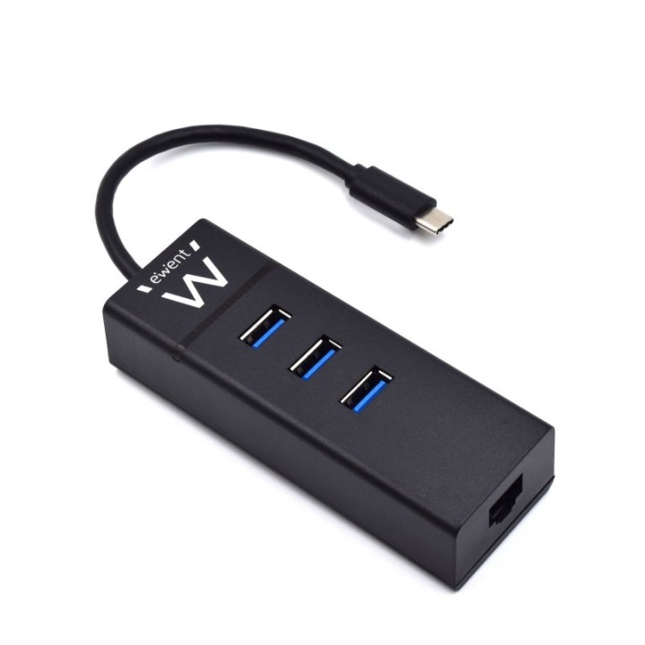 Ewent Hub 3 puertos USB 3.1 Tipo C con Puerto de Red Gigabit