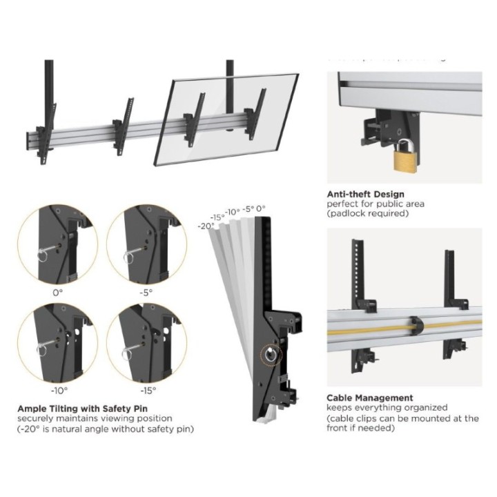 Equip Soporte de Techo para Pantalla Doble de 45"-55" VESA 600x400 Máx 50Kg