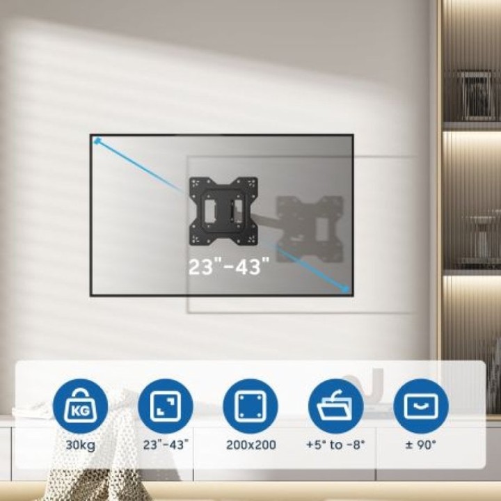 Ewent EW1521 TV Soporte de Pared Articulado para Televisión 13"-43" VESA 200x200 Máx 30Kg
