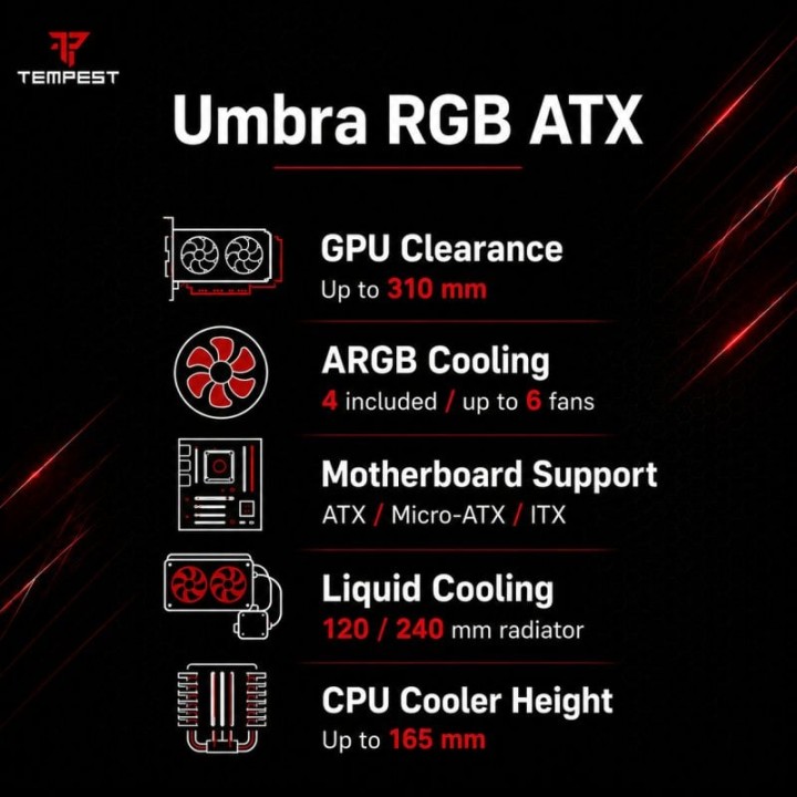 Tempest Umbra RGB Torre ATX Negra