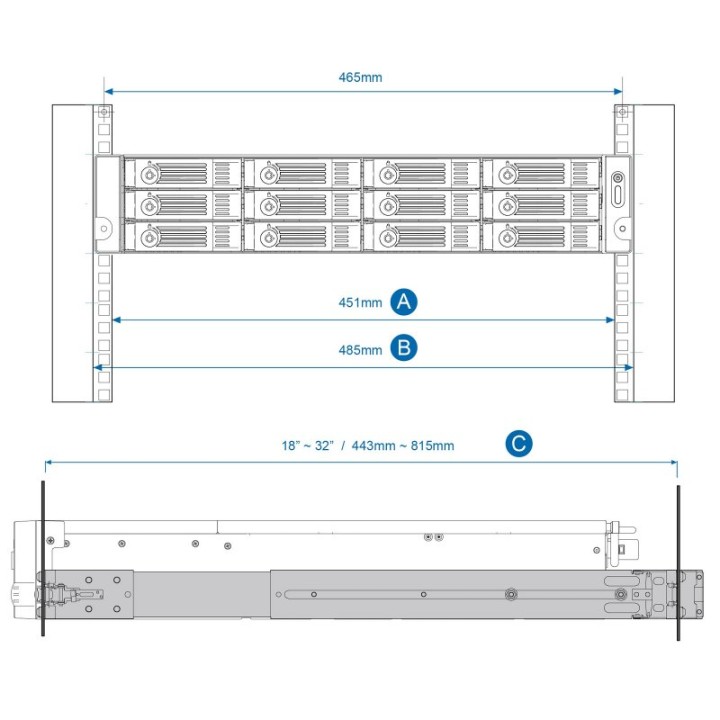 QNAP RAIL-B02 Kit de Raíles para Armarios Rack TVS-471U/2U