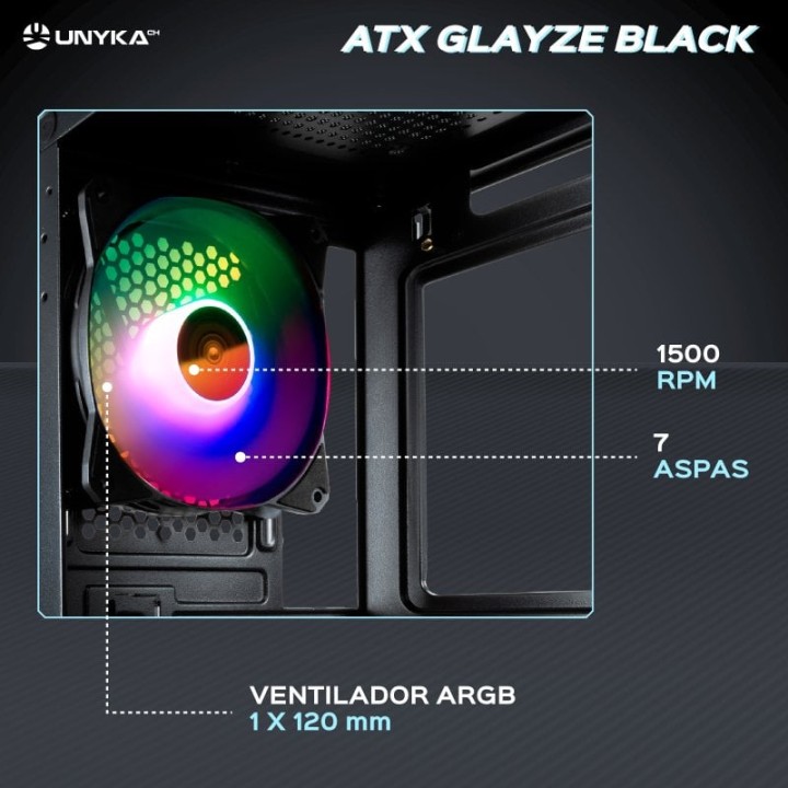 UNYKAch Glayze Caja PC ATX Negra RGB Cristal Templado USB 3.0