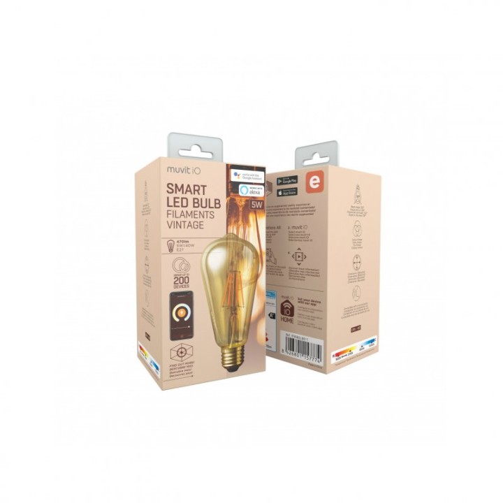 Muvit iO Bombilla Inteligente Filamentos Vintage Edison E27 5W Blanco Ambar