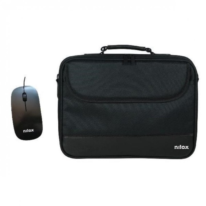 Nilox Kit Maletín para Portátil hasta 15.6" Negro + Ratón Óptico USB Negro