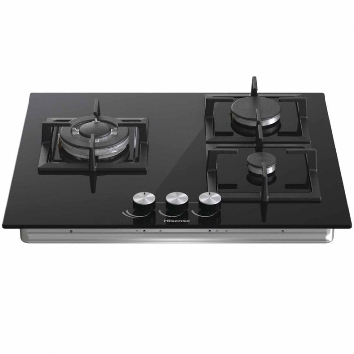 Hisense GG633B Placa de Gas 3 Zonas 60cm Cristal Negro