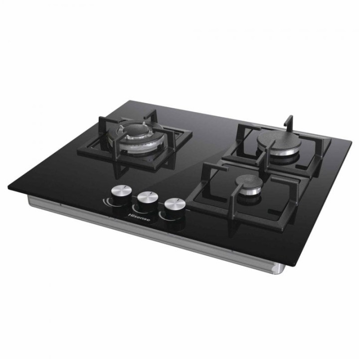 Hisense GG633B Placa de Gas 3 Zonas 60cm Cristal Negro