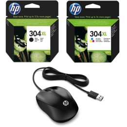 HP Pack 304XL Cartuchos Tinta Alta Capacidad Originales Negro/Tricolor + HP 1000 Ratón USB Negro