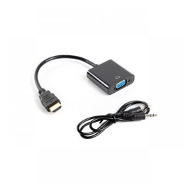 Lanberg Adaptador HDMI a VGA + Cable MiniJack 3.5mm Macho/Hembra 20cm Negro