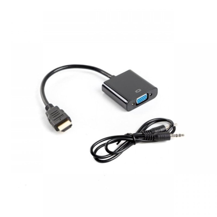 Lanberg Adaptador HDMI a VGA + Cable MiniJack 3.5mm Macho/Hembra 20cm Negro