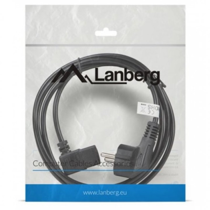 Lanberg Cable de Extensión Acodado CEE 7/7 a IEC 320 C13 Macho/Hembra 1.8m VDE Negro