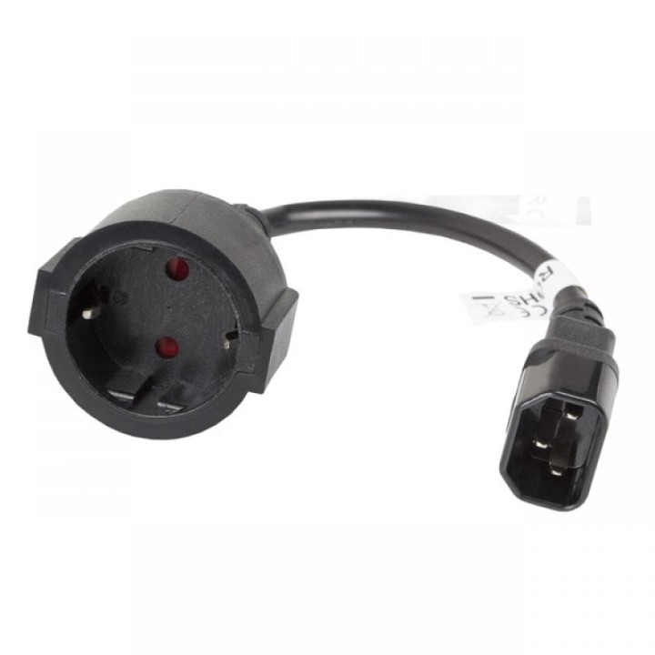 Lanberg Cable de Extensión IEC 320 C14 a Schuko Hembra/Hembra 20cm Negro
