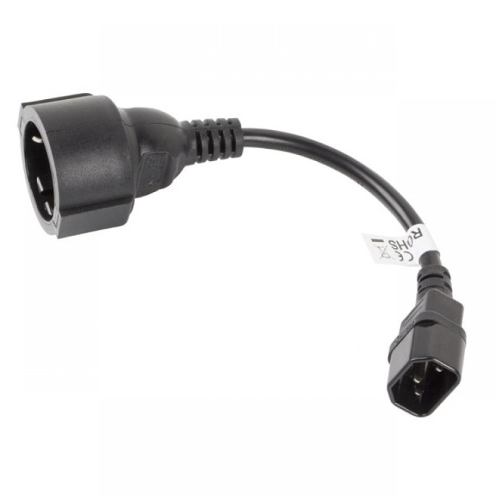 Lanberg Cable de Extensión IEC 320 C14 a Schuko Hembra/Hembra 20cm Negro