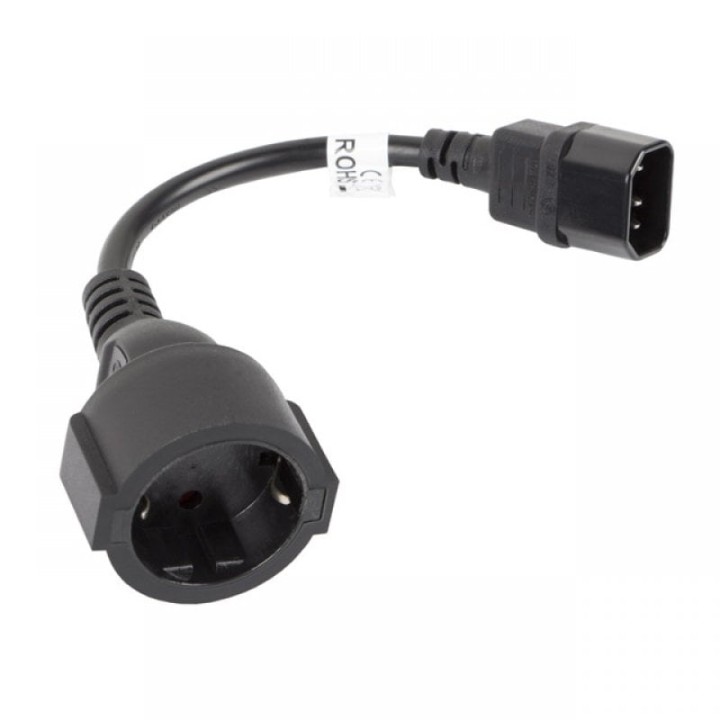 Lanberg Cable de Extensión IEC 320 C14 a Schuko Hembra/Hembra 20cm Negro