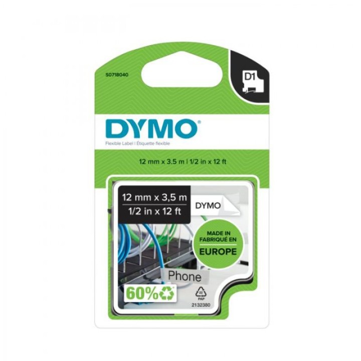 Dymo D1 Etiquetas Nylon 12mmx5.5m Negro/Blanco