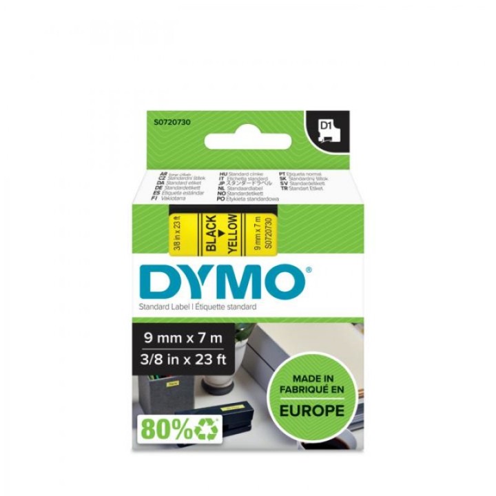 Dymo D1 Etiquetas Poliéster 9mmx7m Negro/Amarillo