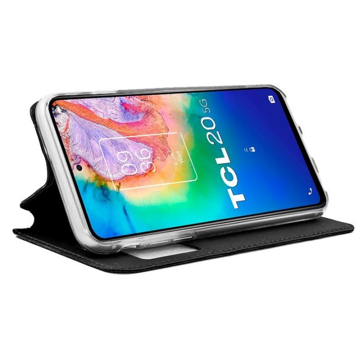 Cool Funda Flip Cover Liso Negro para TCL 20 5G