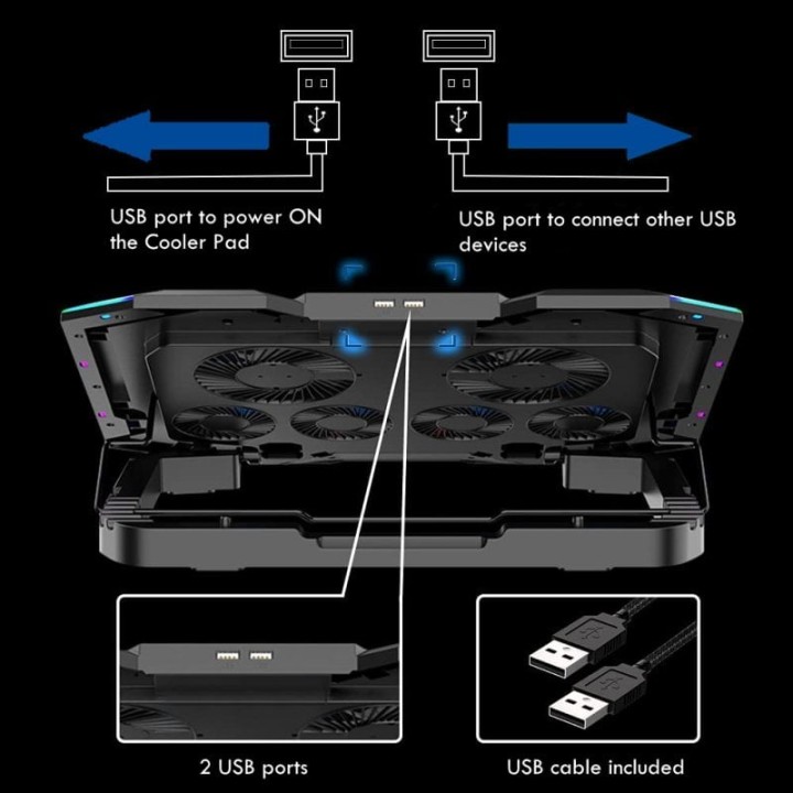 Ewent Soporte Refrigerador RGB Multiángulo para Portátiles con 6 Ventiladores de Velocidad Ajustable