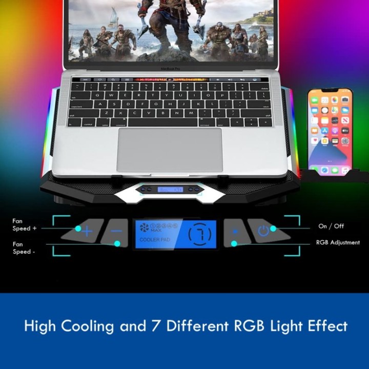 Ewent Soporte Refrigerador RGB Multiángulo para Portátiles con 6 Ventiladores de Velocidad Ajustable