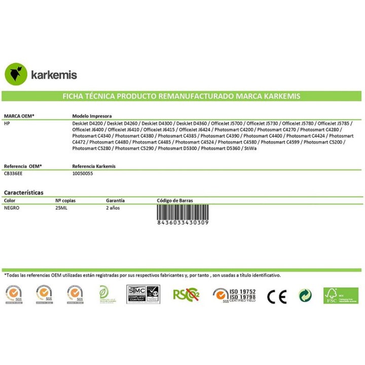 Karkemis Cartucho Tinta Compatible HP 350 XL Alta Capacidad Negro
