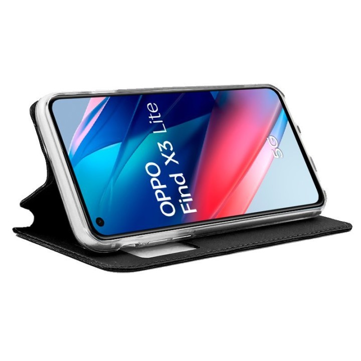 Cool Funda Flip Cover Liso Negro para Oppo Find X3 Lite