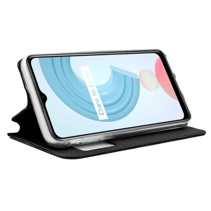 Cool Funda Flip Cover Liso Negro para Realme C21