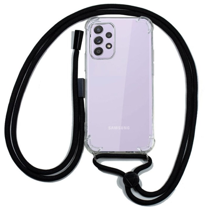 Cool Funda Transparente con Cordón Negro para Samsung A525 Galaxy A52 / A52 5G / A52s 5G