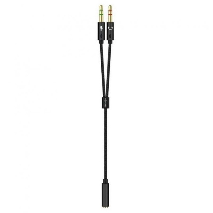 Aisens Cable Audio Jack 3.5mm a 2xJack 3.5mm Hembra/Macho 25cm Negro