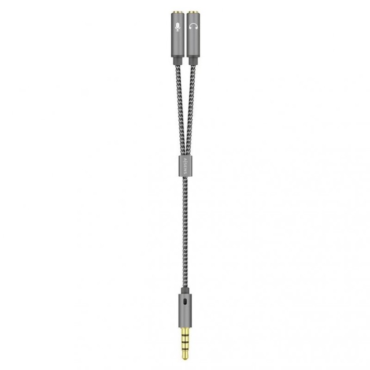 Aisens Cable Audio Jack 3.5mm a 2xJack 3.5mm Macho/Hembra 25cm Gris