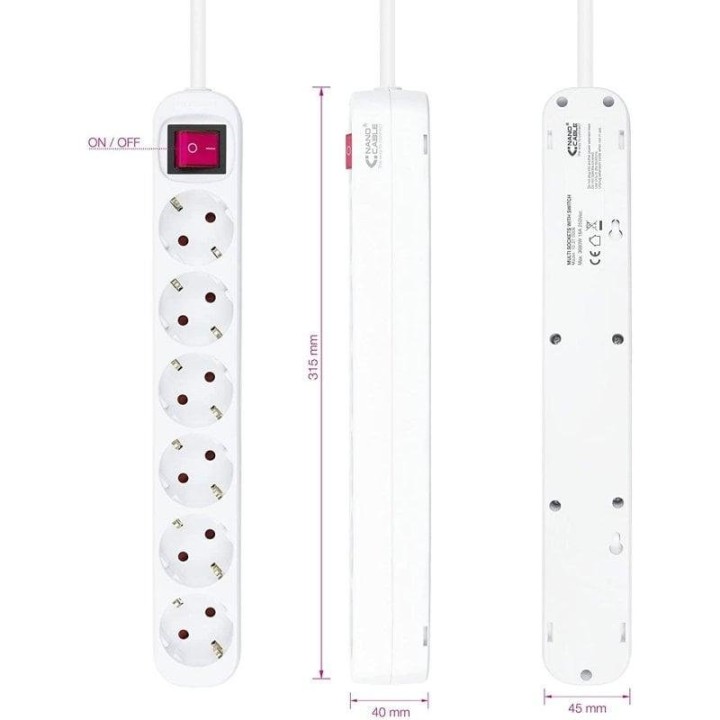 Nanocable Regleta con Protección 6 Tomas Schuko 1.4m Blanco