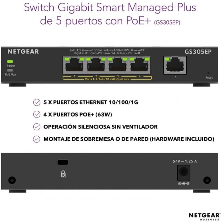Netgear GS305EP-100PES Switch 5 Puertos Gigabit