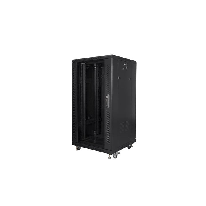 Gabinete rack independiente Lanberg FF01-6622-12B 22U 800kg negro puertas cristal/acero ventilación profesional