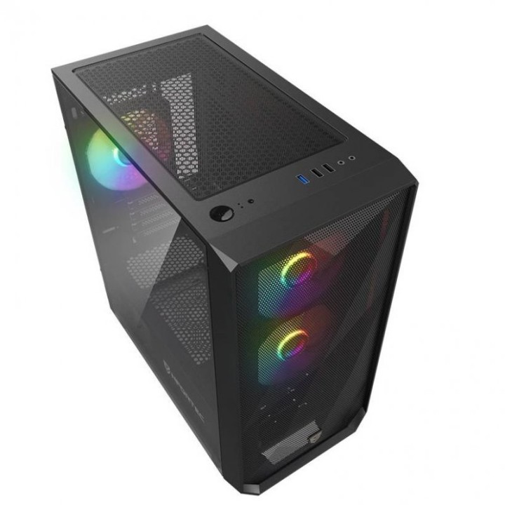 Nfortec Dys ARGB Torre MicroATX con Cristal Templado 3 Ventiladores USB 3.0 ARGB Negra