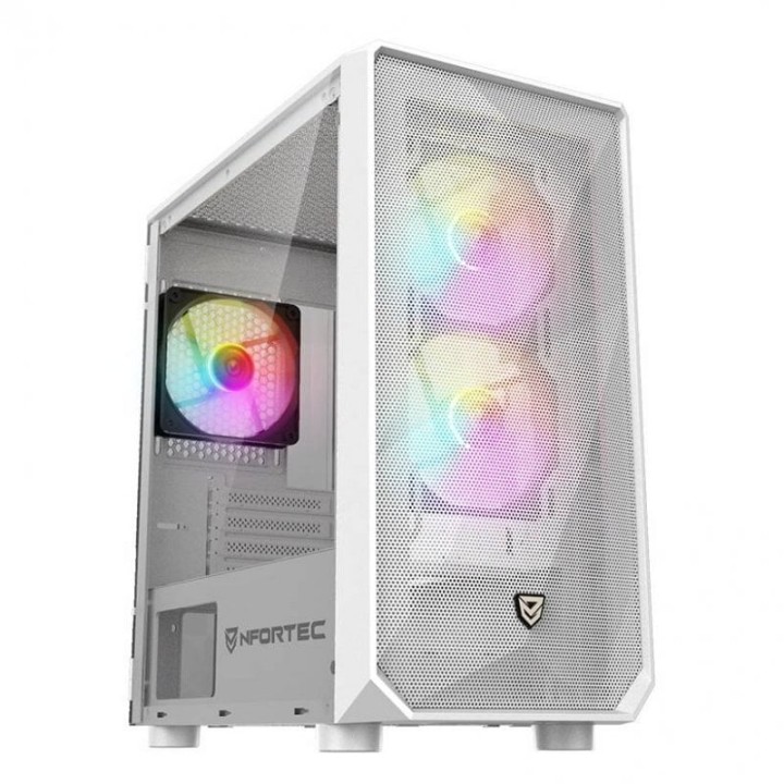 Nfortec Dys ARGB Torre MicroATX con Cristal Templado 3 Ventiladores USB 3.0 ARGB Blanca