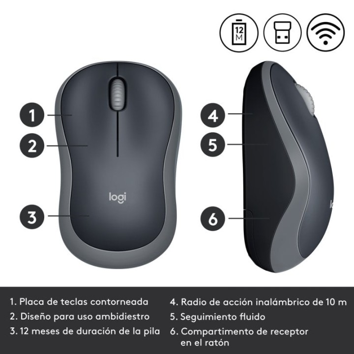 Logitech M185 Ratón Inalámbrico 2.4GHz con Mini Receptor USB, Batería 12 Meses, Ambidiestro 1000DPI