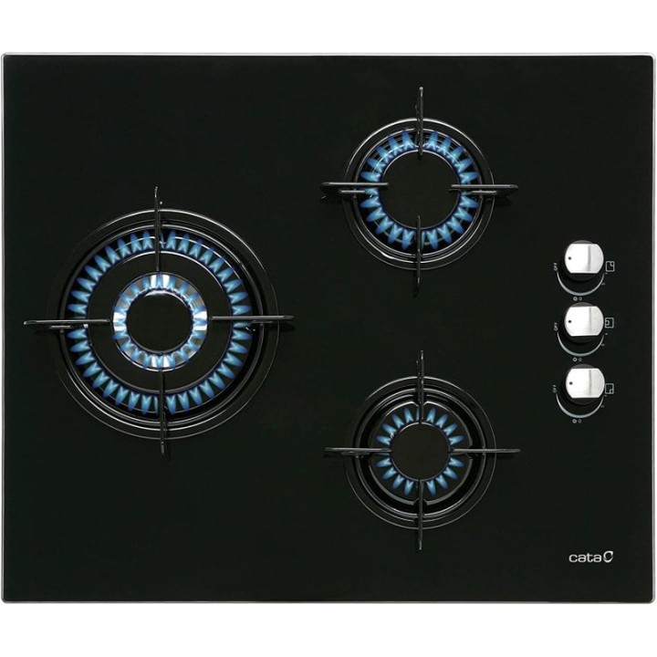 Cata CIB 6021 BK Placa de Gas 3 Zonas 60cm Cristal Negro