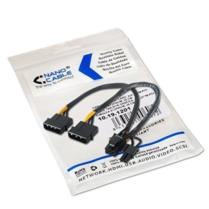 Nanocable Cable de Alimentacion 2xMolex a PCIe 20cm Negro