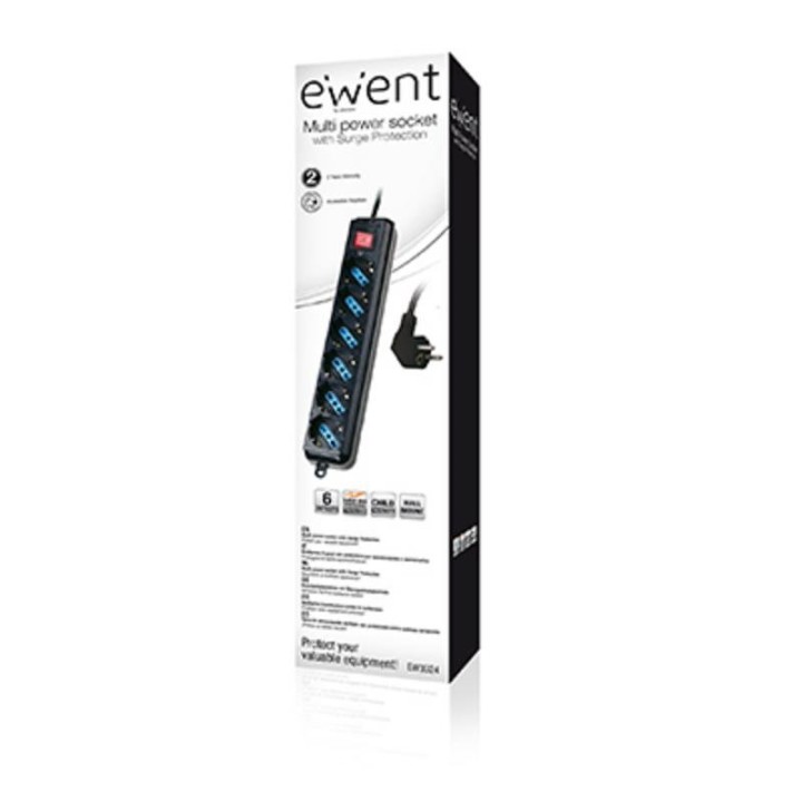 Ewent Regleta 6 Tomas con Interruptor Negro