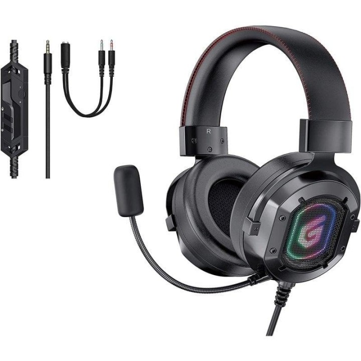 Auriculares Conceptronic ATHAN03B con cable, 3,5 mm, Gaming, LED RGB, micrófono, negros