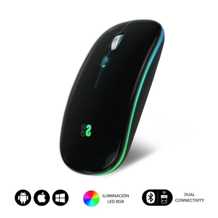 Ratón Subblim LED Dual Flat Mouse Bluetooth + RF 1600 DPI Negro RGB