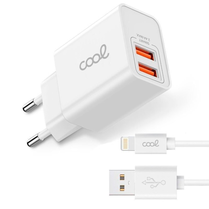 Cool Kit Cargador de Red + Cable USB 2.0 a Lightning 1.2m Blanco