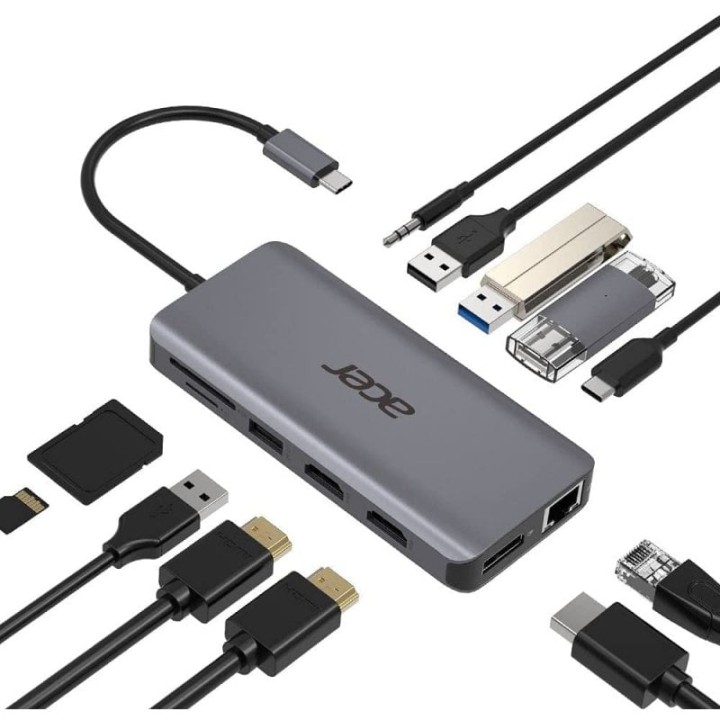Acer Docking Station 12 en 1 USB-C a USB/HDMI/DP/RJ45 Plata