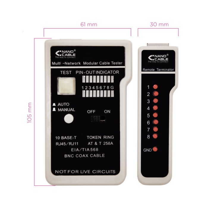 Tester Nanocable RJ11/RJ12/RJ45 Coaxial (10.31.0303)