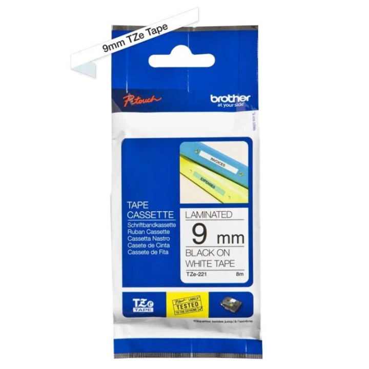 Brother Cinta Laminada para Rotuladora Electrónica TZE221 Negro sobre Blanco