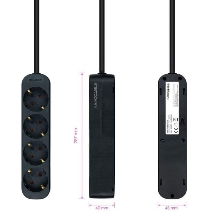 Nanocable Regleta de Enchufes con 4 Tomas Tipo F 1.4m Negro