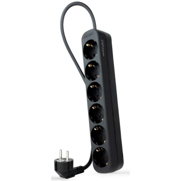 Nanocable Regleta de Enchufes con 6 Tomas Tipo F 1.4m Negro