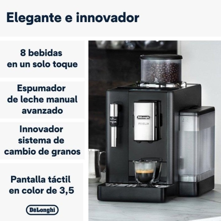 DeLonghi Rivelia Cafetera Superautomática con Molinillo Integrado 19 Bares Negra